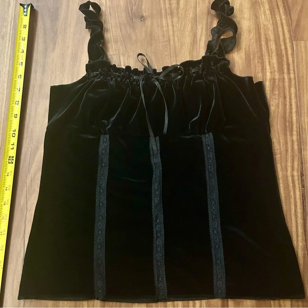 Express Black Velvet Camisole with Ruffle Straps, Lace and ribbon - Picture 8 of 13